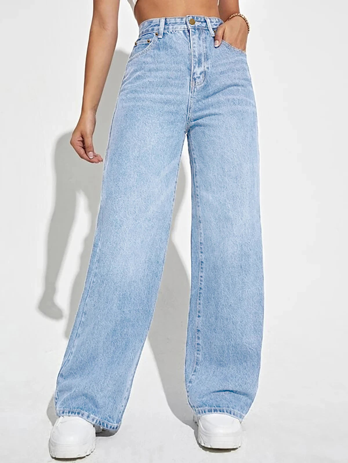 Women's High-Waist Loose Fit Denim Wide Leg Pants
