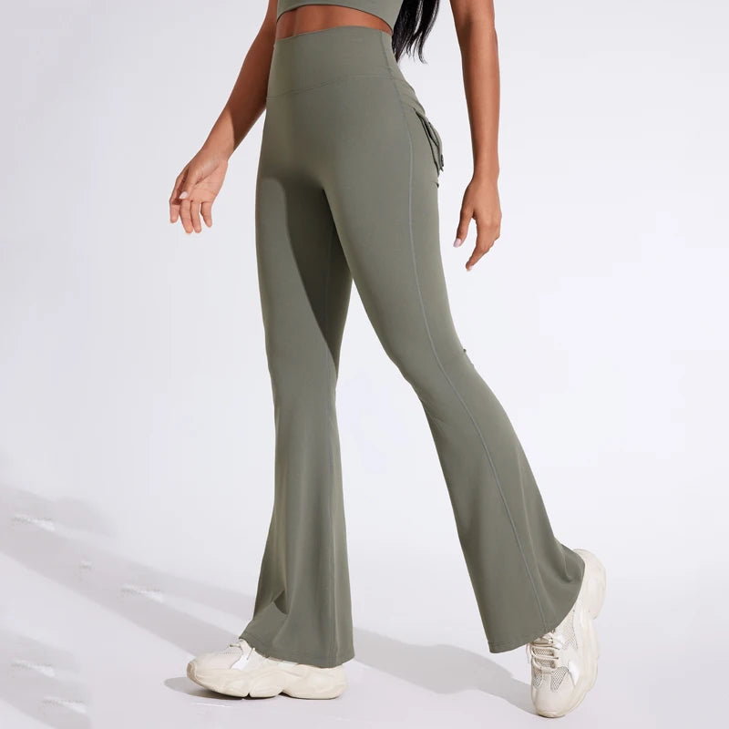 DIAS FIT JOY Women's High-Waisted Pocket Flared Pants | Hip-Lifting, Comfort Fit, Trendy Flared Trousers