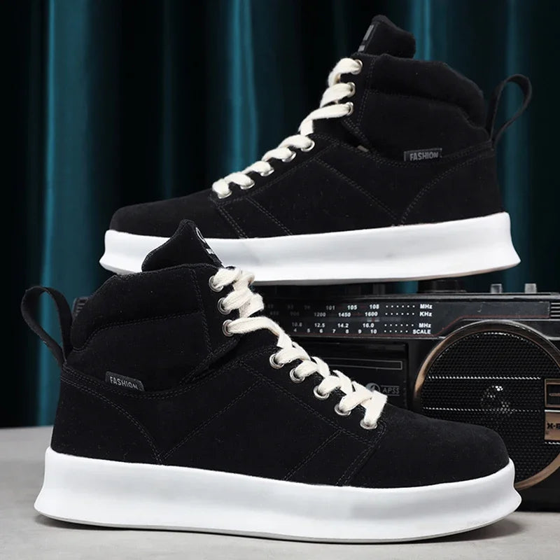 Men's High-Top Lace-Up Vulcanized Sneakers - Stylish and Durable Footwear