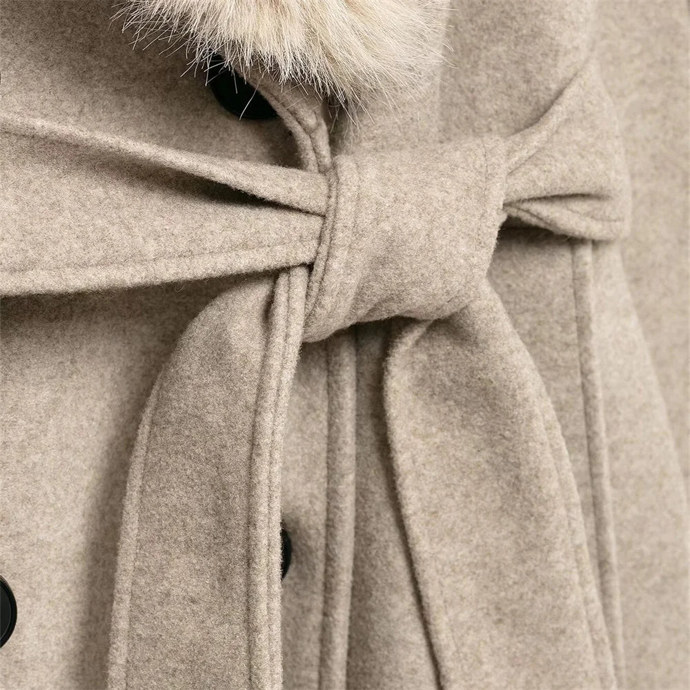 Women's Wool Coat with Collar and Belt