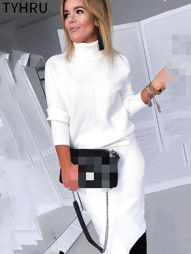 TYHUR Women's Turtleneck Sweater & Slim Skirt Two-Piece Set