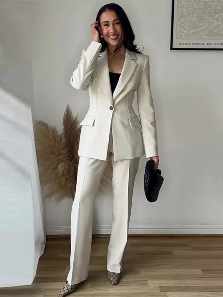 Elegant Women's 2-Piece Slim Blazer and Trousers Set - Sophisticated Full Sleeve Business Suit for Women