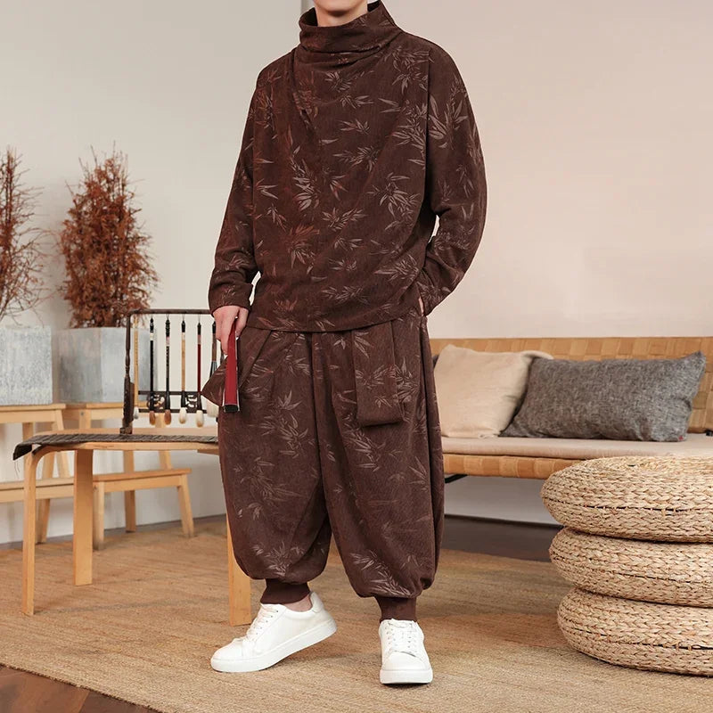 Men's Velvet Two-Piece Set – Loose Sweater & Harem Pants