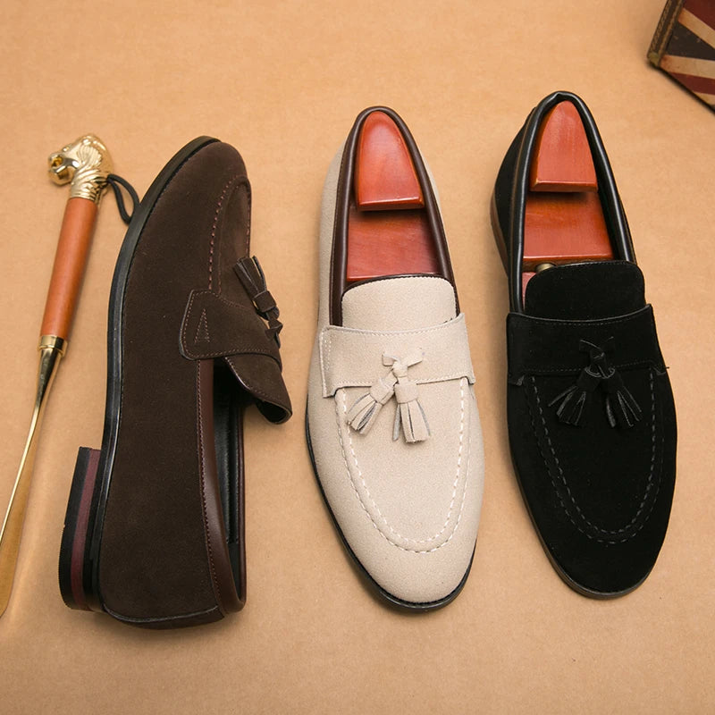 Men's Faux Suede Tassel Loafers – Comfortable Casual Flats for Men