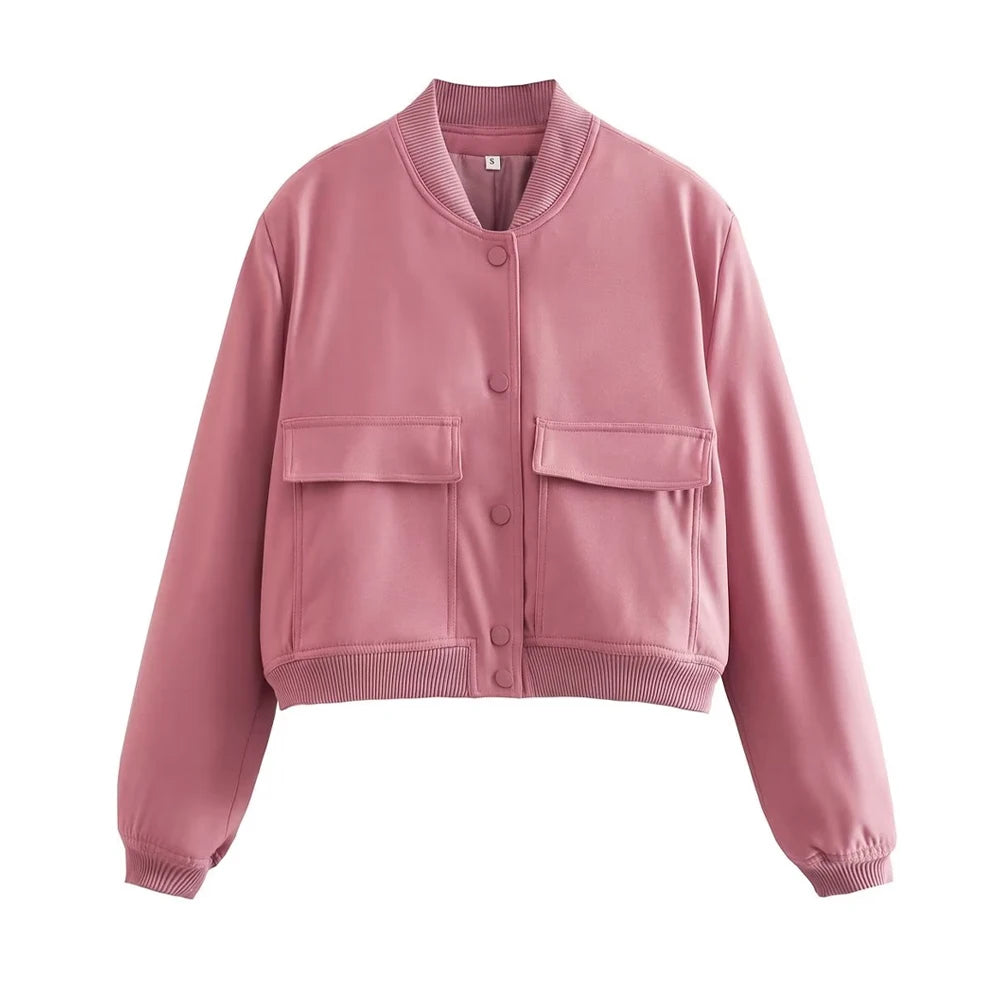 TRAF Long Sleeve Women's Front Button Jacket with Vintage Style and Pockets