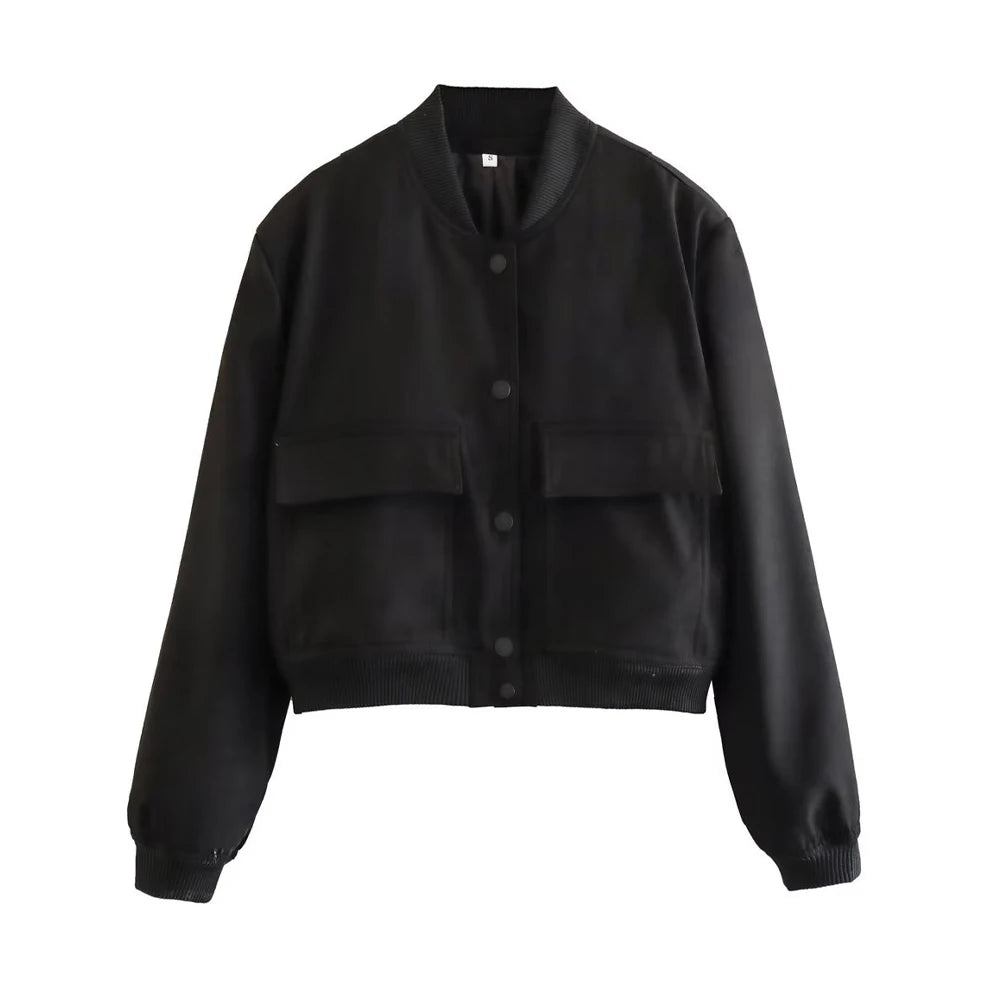 TRAF Long Sleeve Women's Front Button Jacket with Vintage Style and Pockets