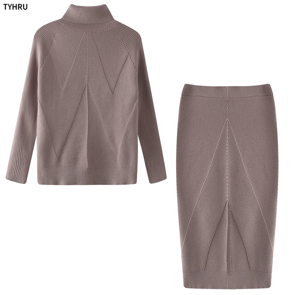 TYHUR Women's Turtleneck Sweater & Slim Skirt Two-Piece Set