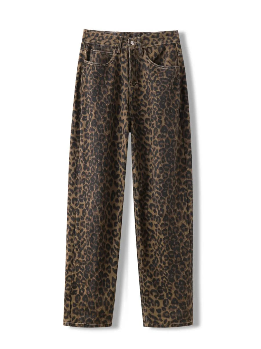 Tan Leopard Print Wide-Leg Pants for Women - Oversized Style Pants