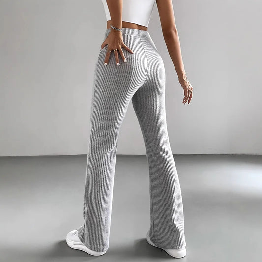 Women's Casual Ribbed Knit Slim Flared Pants