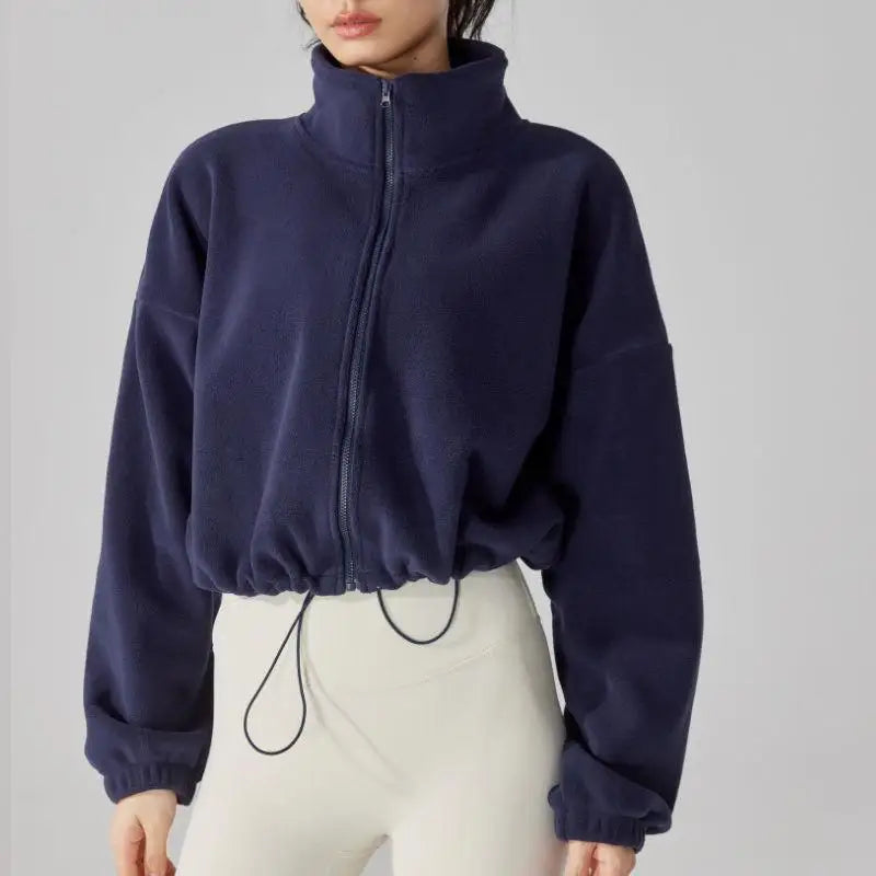 Women's High-Waist Casual Zip-Up Jacket with High Collar