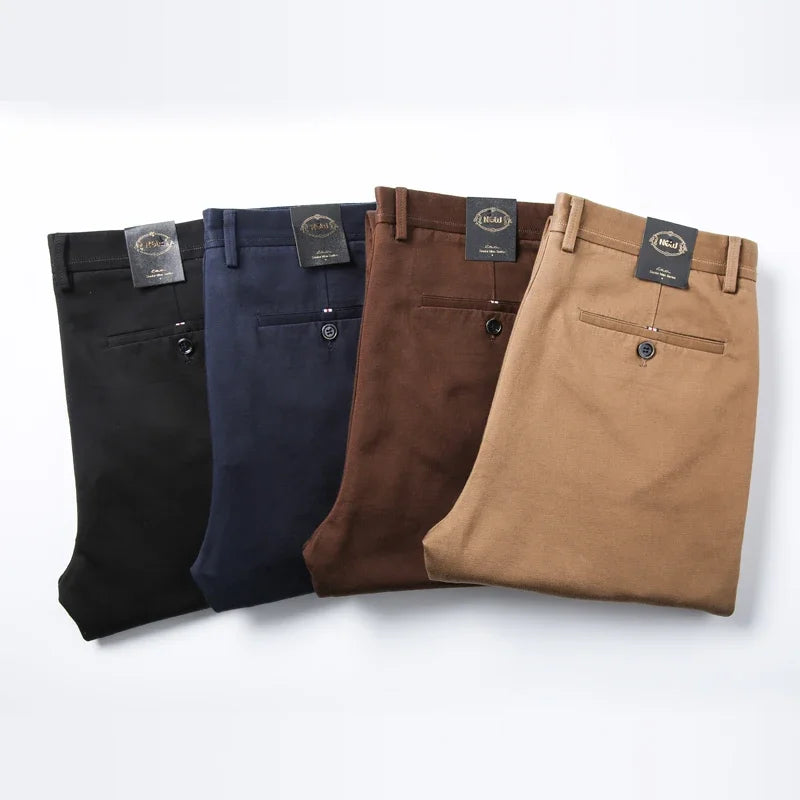 Classic Men's High-Waist Stretch Cotton Straight Trousers