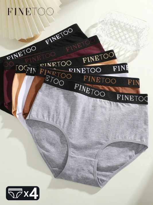 4-Piece Women's Cotton Seamless Mid-Waist Briefs Set – Breathable, Stretchy, Comfortable Underwear for Everyday Wear
