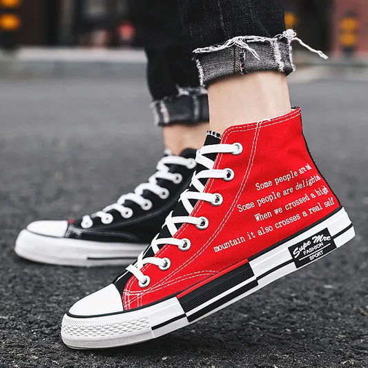 Unisex High Top Lace-Up Sneakers - Casual Canvas and Rubber Shoes