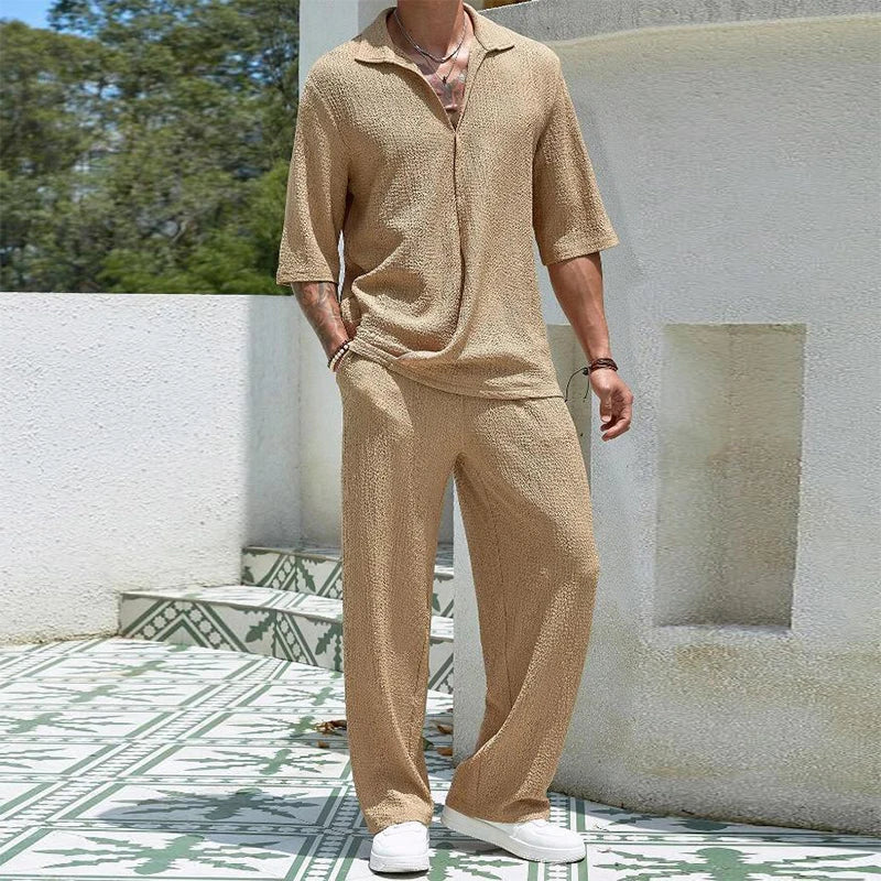 Men's Casual Cotton 2-Piece Set: Stylish Shirts and Pants Combo