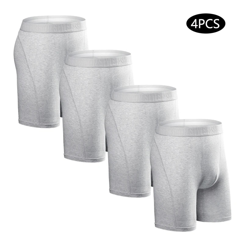 Men's Cotton Long Boxers – Set of 4 Trunks, Comfortable & Breathable Underwear