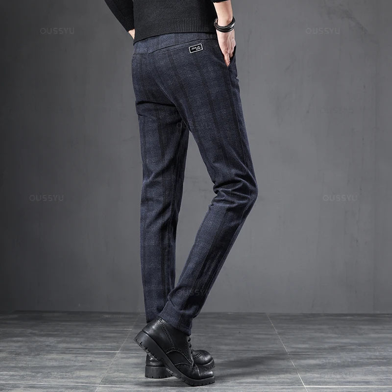 Men's Slim Fit Plaid Stretch Trousers
