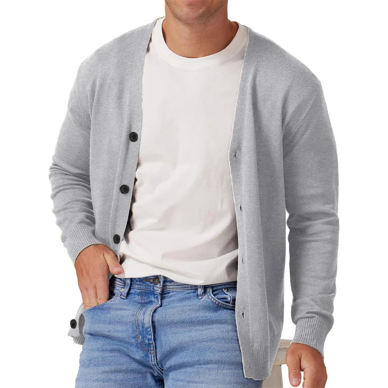 Men's Vintage Long Sleeve Button-Front V-Neck Knitted Cardigan