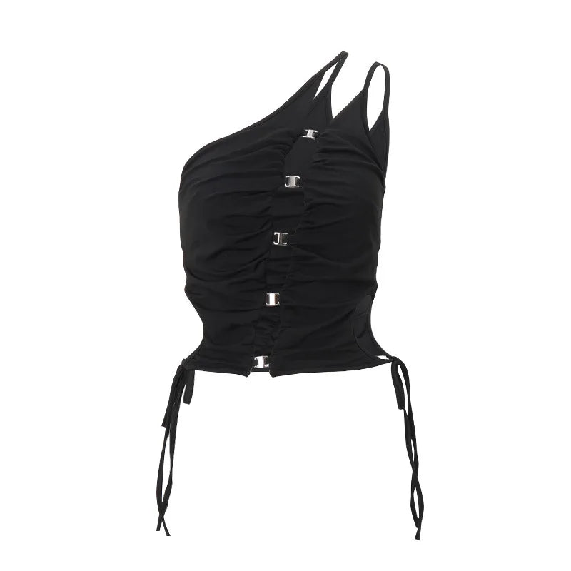 Women's Slanted Shoulder Hollow Out Backless Short Tank Top