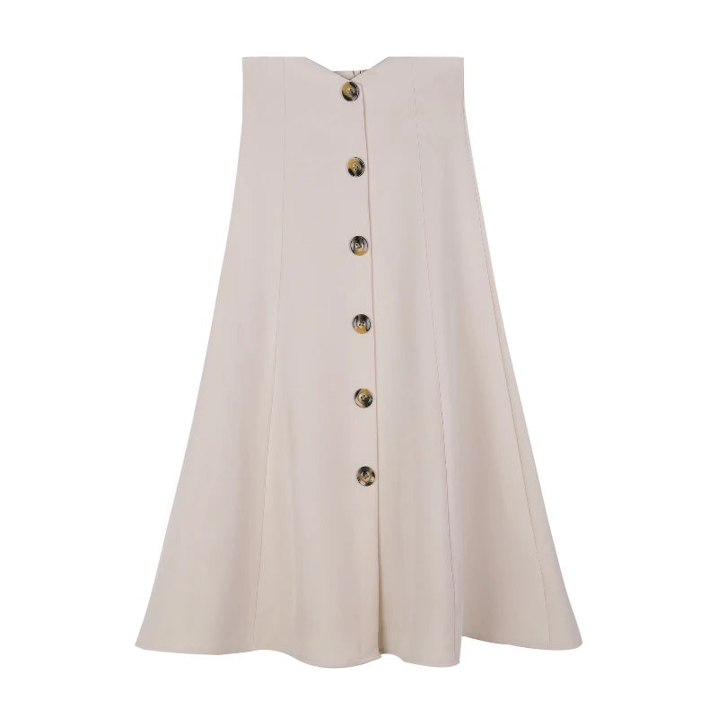 Women's High Waist Vintage Maxi Skirt – Button-Up & Loose Fit