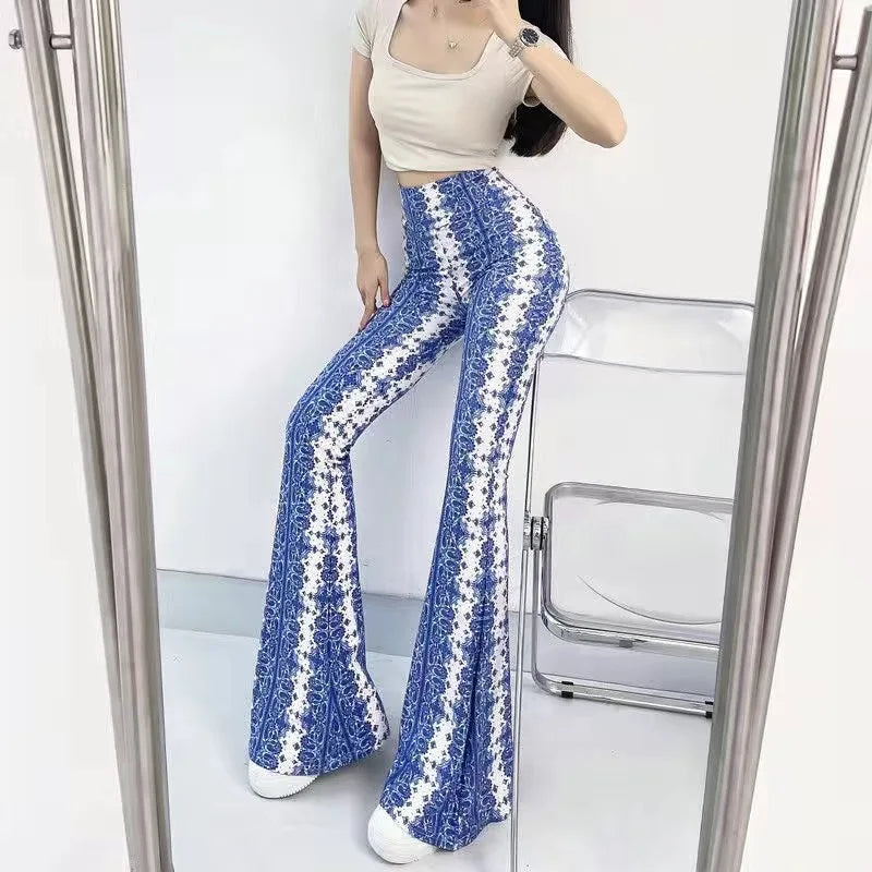 Women's Slim High Waist Striped Flare Pants