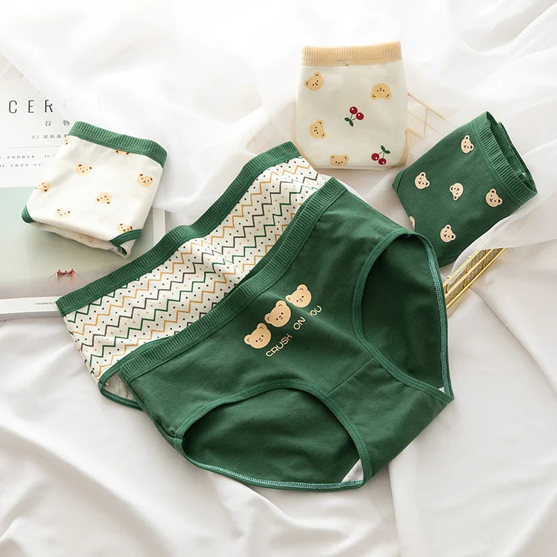 10Pcs Women's Cotton Panties – Comfortable Cartoon Print Underwear Set