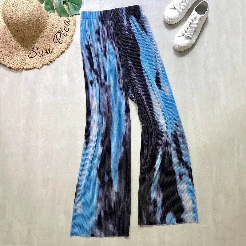 REALEFT Vintage High-Waist Printed Long Pants - Loose Wide Leg Fit- Loose Wide Leg Fit