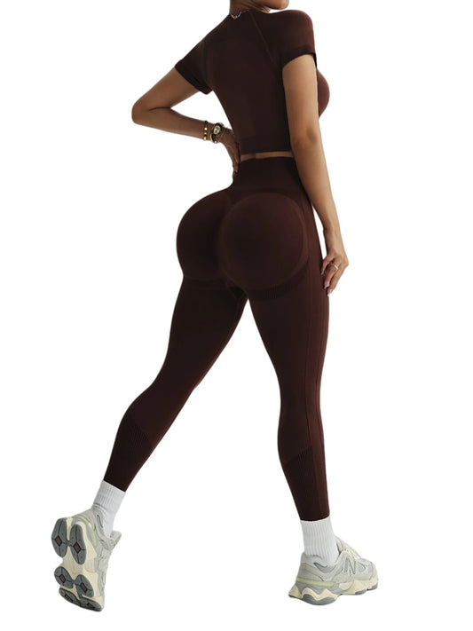 2-Piece Women's Activewear Set, Breathable Cropped T-Shirt & High-Waist Leggings