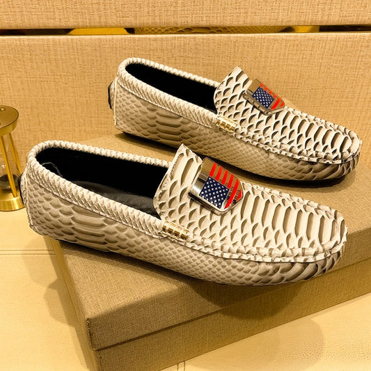 Men's Leather Shoes with American Flag and Metal Details