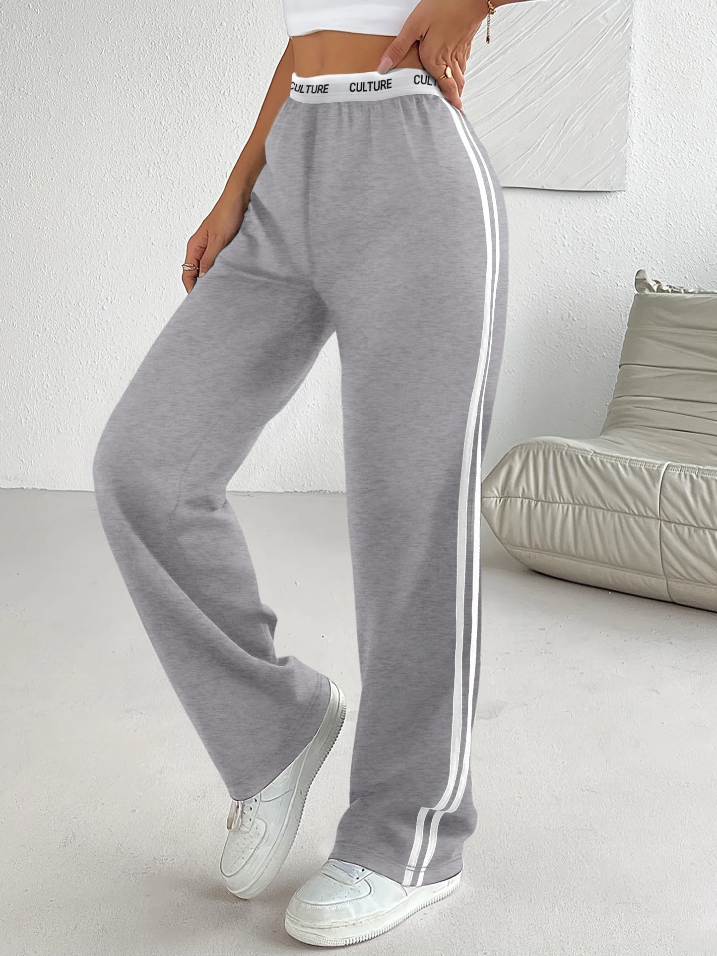 Women's Wide Leg Sweatpants with Side Stripe