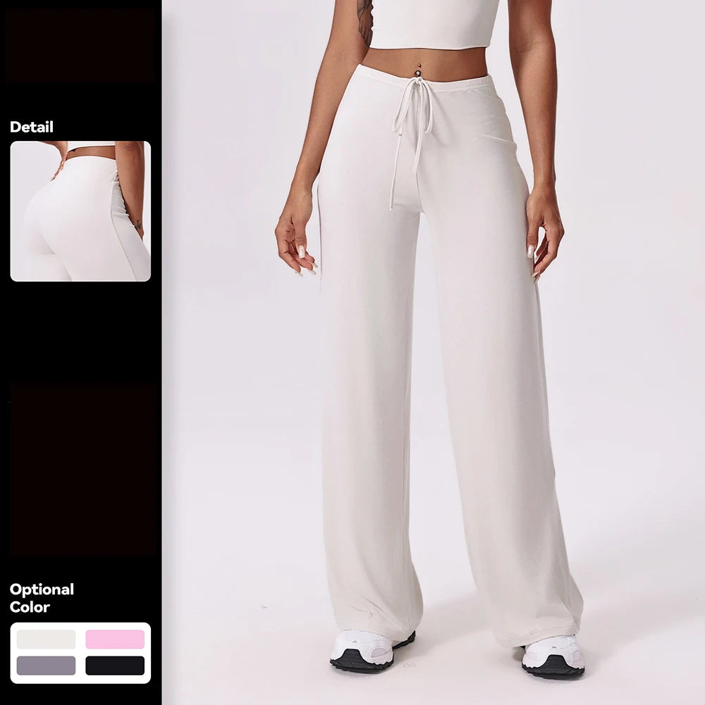Women's Wide Leg Flare Pants with Drawstring