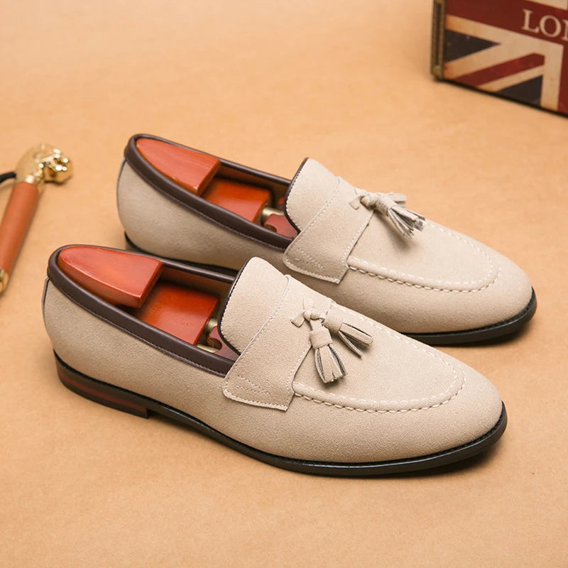 Men's Faux Suede Tassel Loafers – Comfortable Casual Flats for Men