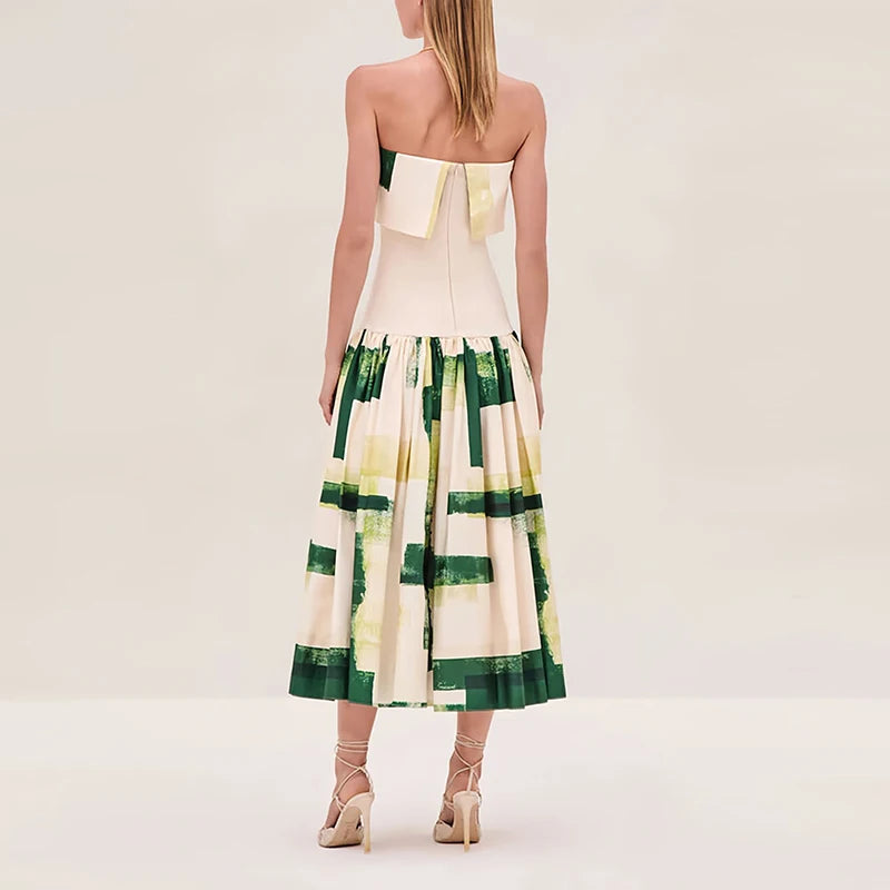 Women's Elegant Off-Shoulder Pleated Dress – High Waist Design