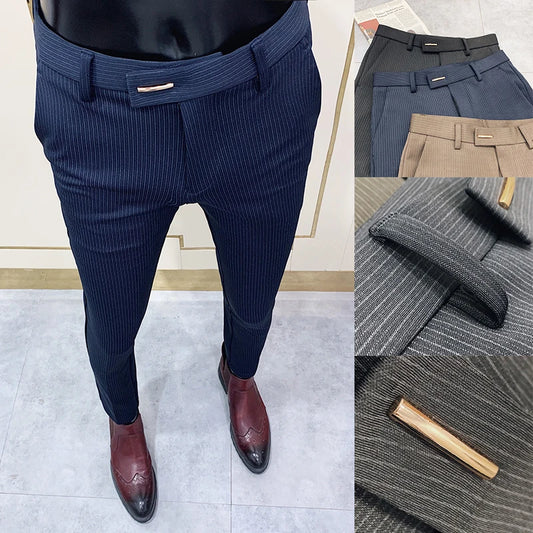 Men's Slim Fit Elastic Formal Dress Pants - Comfortable & Stylish Business Trousers