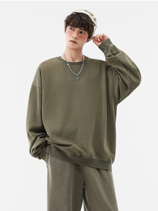Men's Washed Faded O-Neck Knit Sweater - Oversized Fit