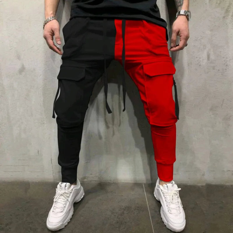 Men's Dual Color Cargo Sweatpants - Comfortable Joggers with Multiple Pockets & Stylish Design