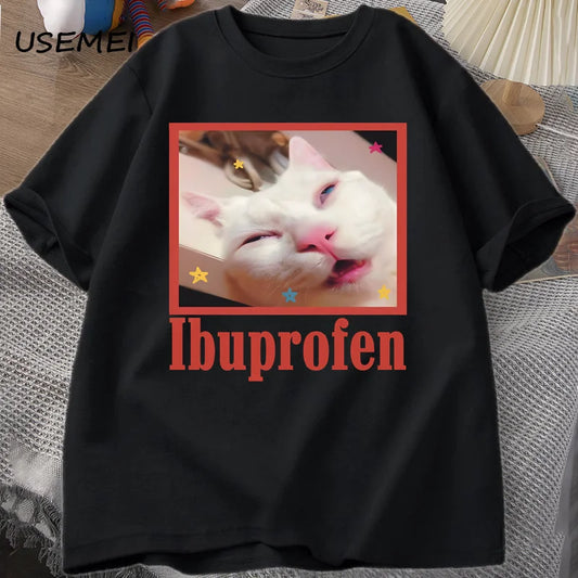 Unisex Ibuprofen Cat Meme Cotton Graphic T-Shirt | Funny Cat Lover Tee
