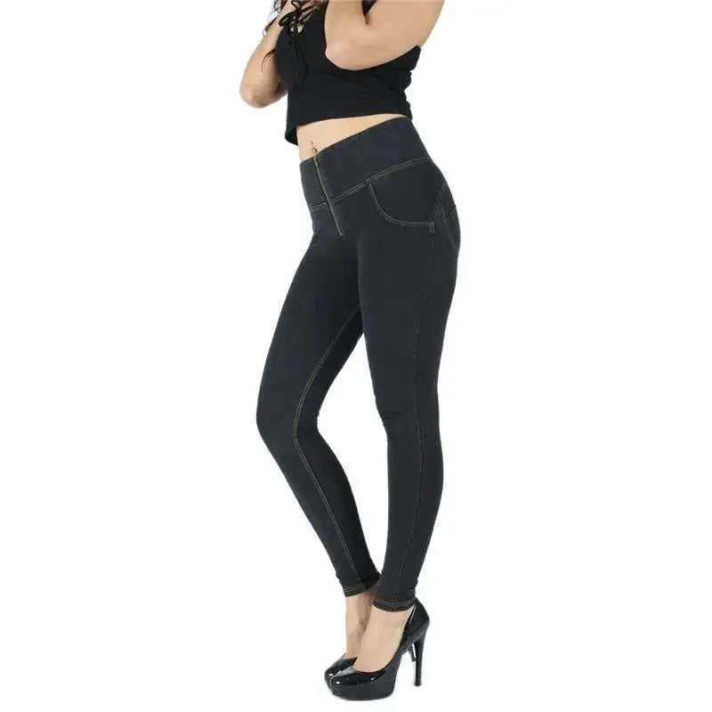 High-Waisted Women's Denim Jeans - Slim Fit Pencil Pants for Women