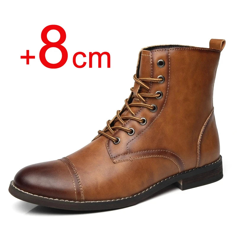 Men's Height Increasing Boots – 8CM Elevated Dress Shoes with Built-in Heel Lift