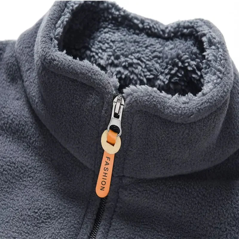 Men's Zip-Up Fleece Jacket with Stand Collar - Various Colors