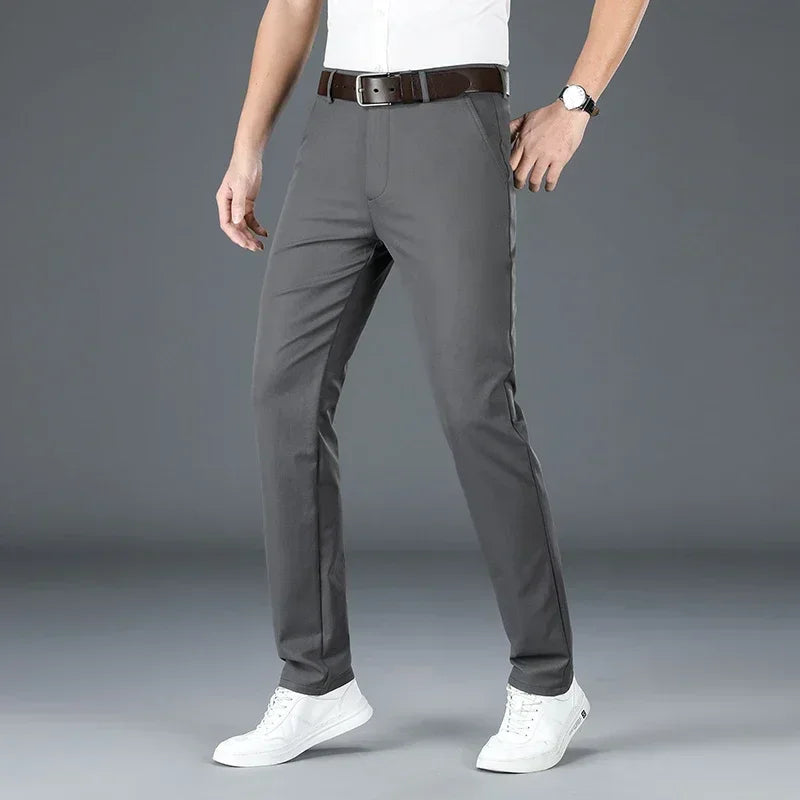 Men's Casual Long Elastic Straight Pants - Various Colors