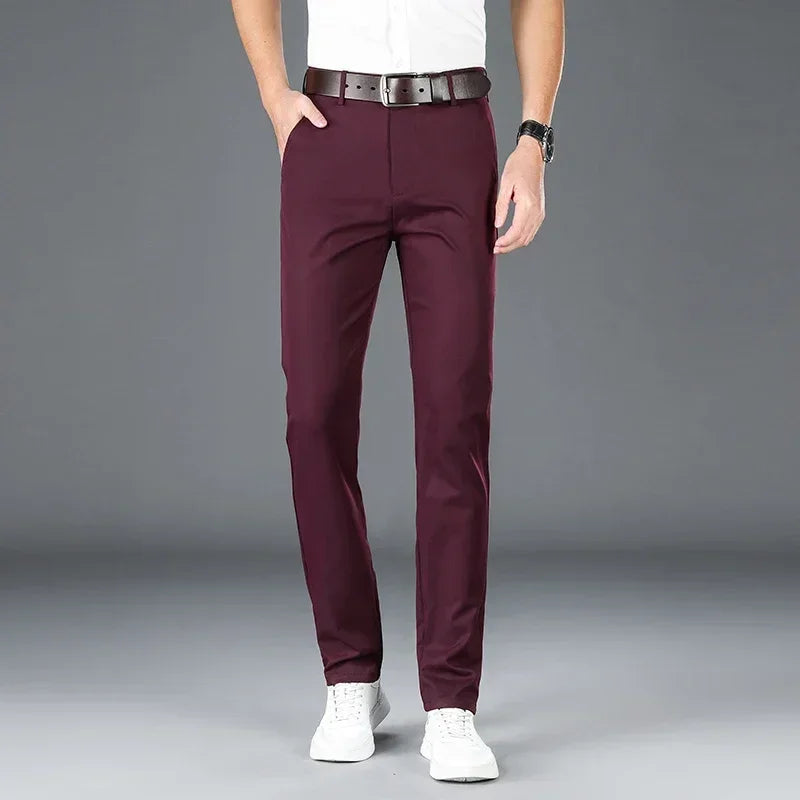 Men's Casual Long Elastic Straight Pants - Various Colors