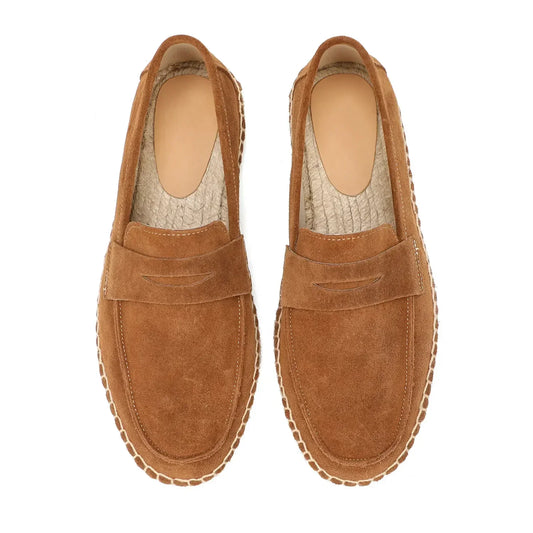 Men's Jute Espadrille Slip-On Loafers – Cow Suede Leather Casual Footwear for Men