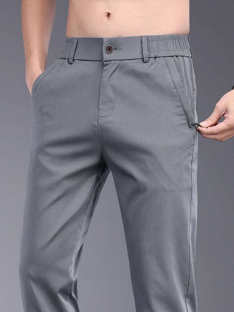 Men's Slim Straight Trousers - Soft, Thin, Bamboo Fiber Fabric with Elastic Stretch