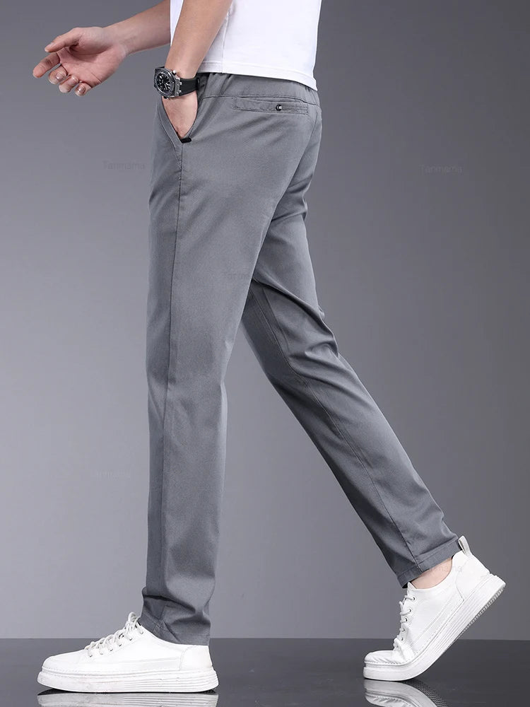 Men's Slim Straight Trousers - Soft, Thin, Bamboo Fiber Fabric with Elastic Stretch