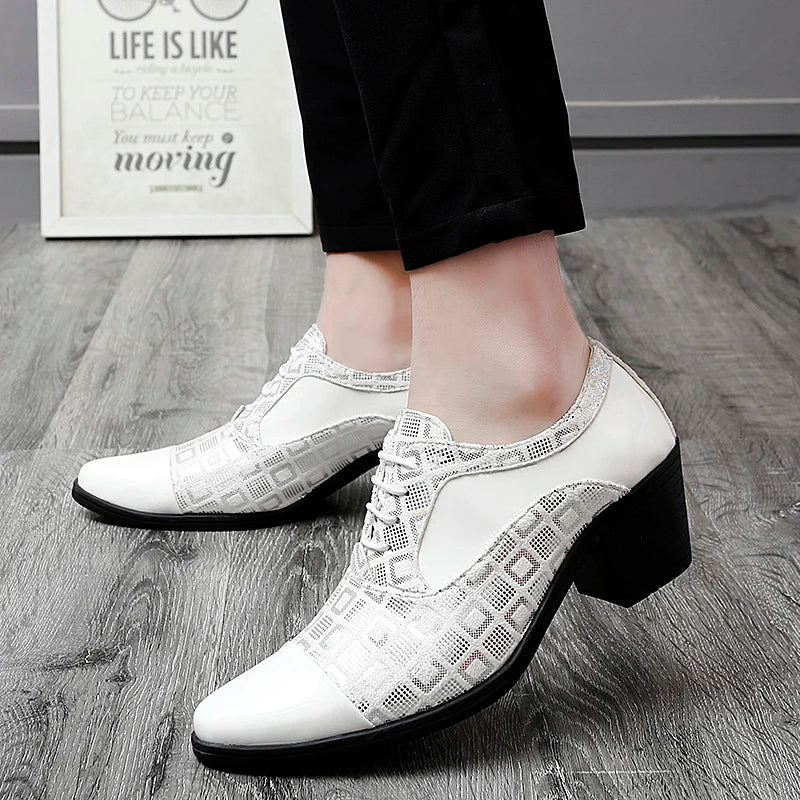 Luxury Men's High Heel Faux Leather Elevator Shoes