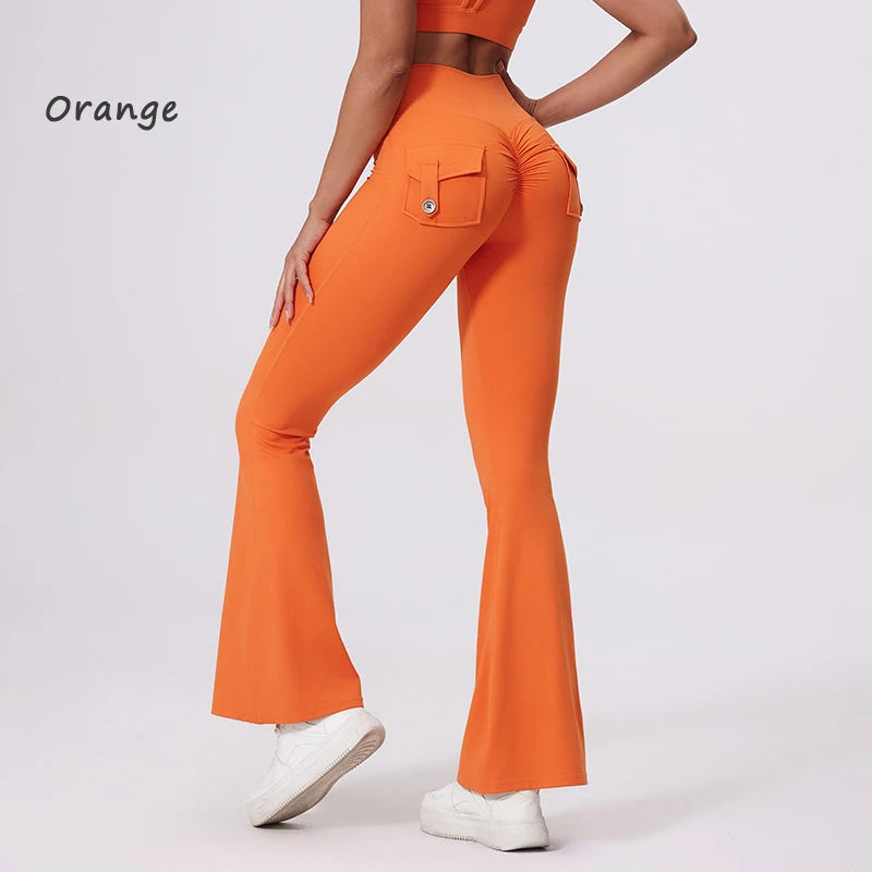 DIAS FIT JOY Women's High-Waisted Pocket Flared Pants | Hip-Lifting, Comfort Fit, Trendy Flared Trousers