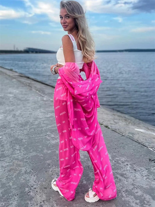 Women's 2-Piece Casual Shirt and Trousers Set - Transparent & Stylish Women's Outfit