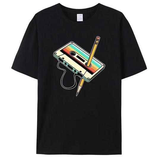 Unisex Retro Cassette Tape Pencil T-Shirt - Various Colors