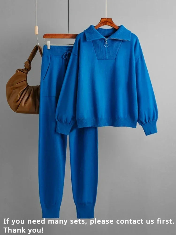 Women's Knitted Sweater and Pants Set - Versatile 2-Piece Outfit
