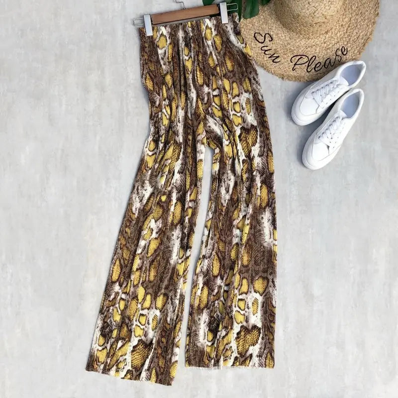 REALEFT Vintage High-Waist Printed Long Pants - Loose Wide Leg Fit- Loose Wide Leg Fit